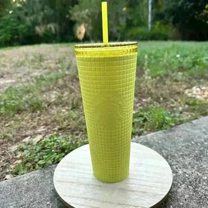 Starbucks Meadow Yellow Grid Soft Touch Tumbler Venti 24 oz NEW